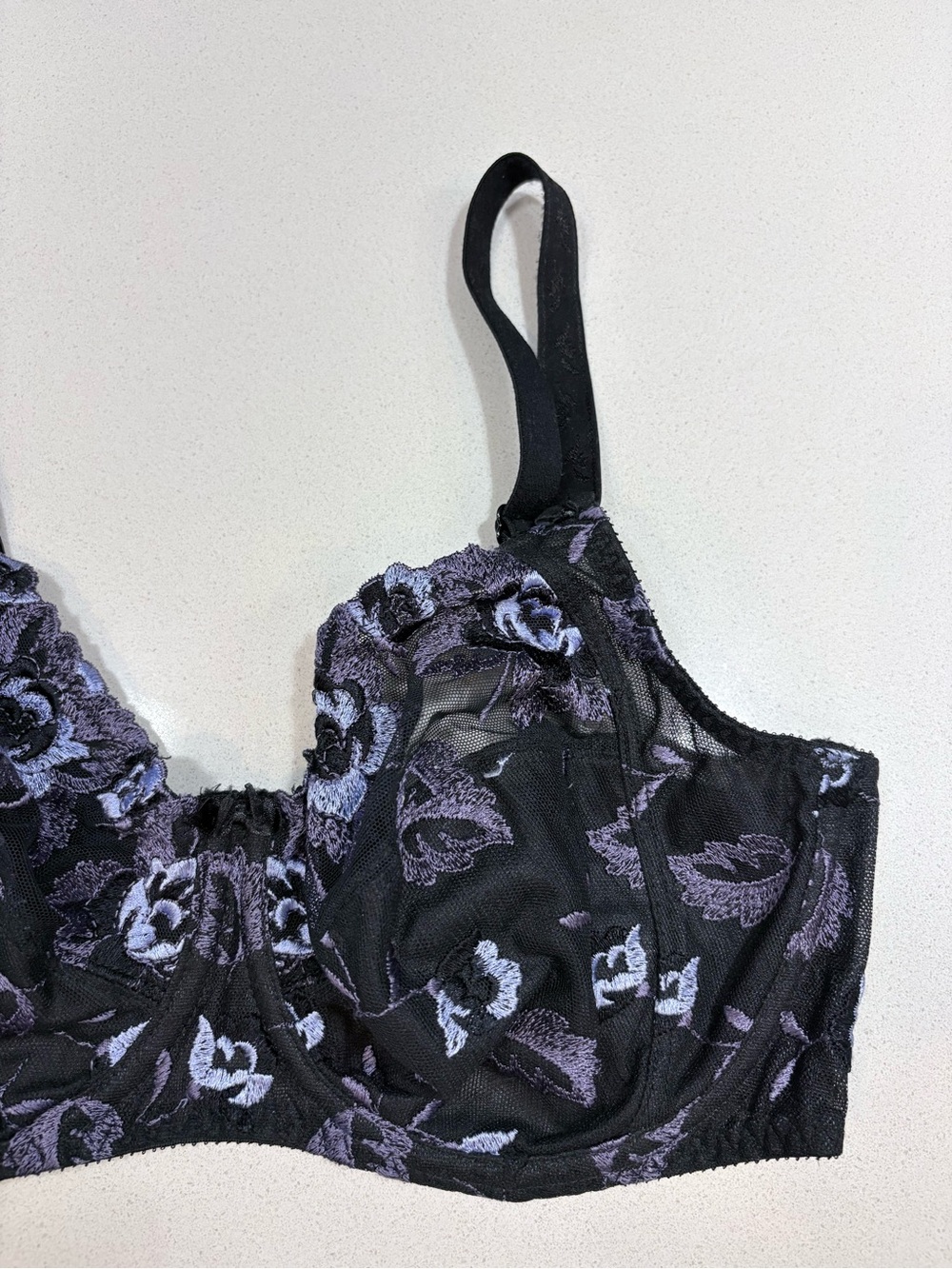 Embroidered Underwire Bra in Black and Lavender Floral - Picture 4 of 13